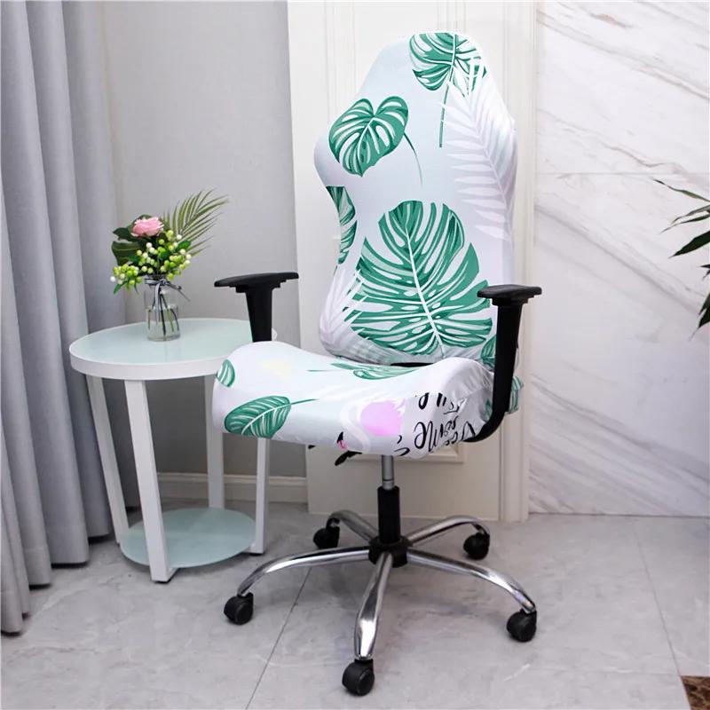 Office Computer Gaming Chair Covers Stretch Spandex Armchair Gamer Seat Cover Printed Household Racing Desk Rotating Slipcovers