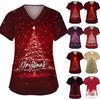 Women's Fashion V-neck Short Sleeve Workwear With Pockets Christmas Printed Tops