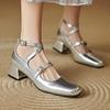 Женские туфли Мэри Джейн на низком каблуке 2025 Роскошные с перекрестным ремешком Серебристые Черные Бежевые Туфли для вечеринки и свадьбы на низком каблуке Женские туфли-лодочки для платья