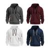 Men Fall Winter Hoodie Solid Color Drawstring Long Sleeves Half Zipper Arm Pocket Strap Decor Hooded Loose Daily Wear Casual Sport Top
