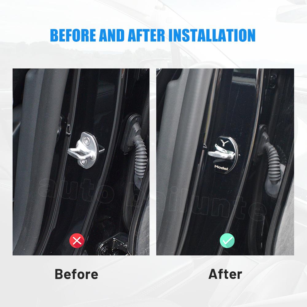 Пряжка дверного замка автомобиля, дверной замок, черный/металлический стикер из углеродного волокна для Tesla Model Y 2023 2022, украшение