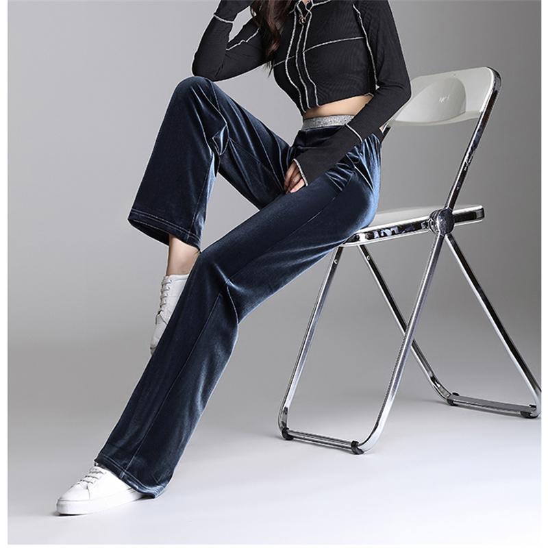 2022 Winter Female Elastic Fashion Harajuku High-waist Straight Bottoms Pantalones Women Solid Velvet Long Pant Wide Leg Trouser