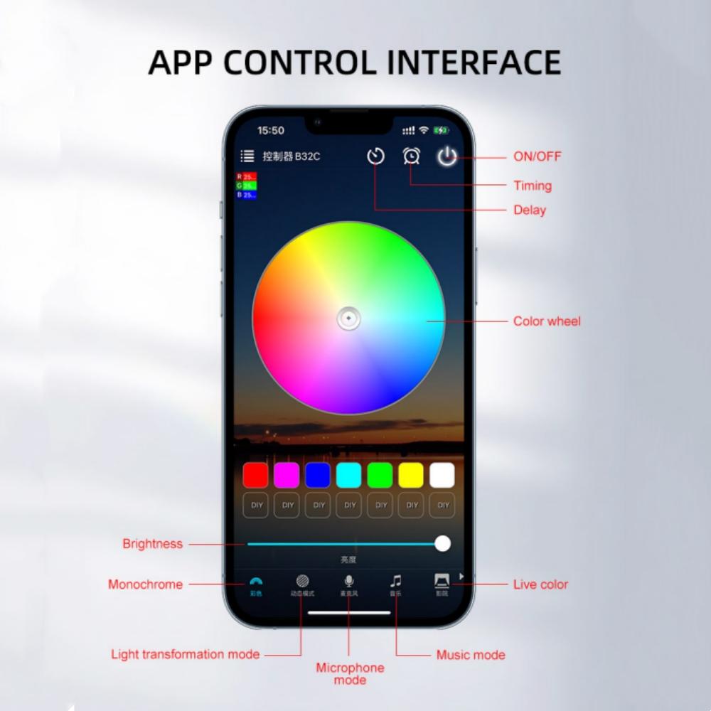 Dynamic RGB Interior Trunk Light Strip Kit Flowing Car Ambient Light Neon Strip with APP Control