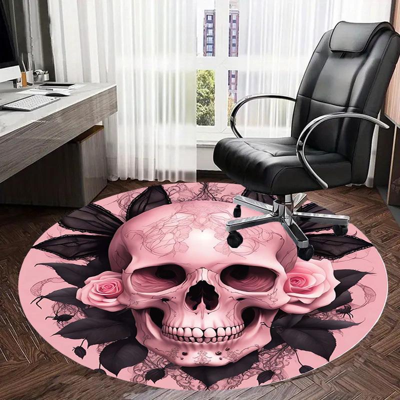 1pc Office Carpet Chair Mats Pink Skull with Roses and Lace Perfect for Decorating Office Chairs, Living Rooms, Or Bedrooms