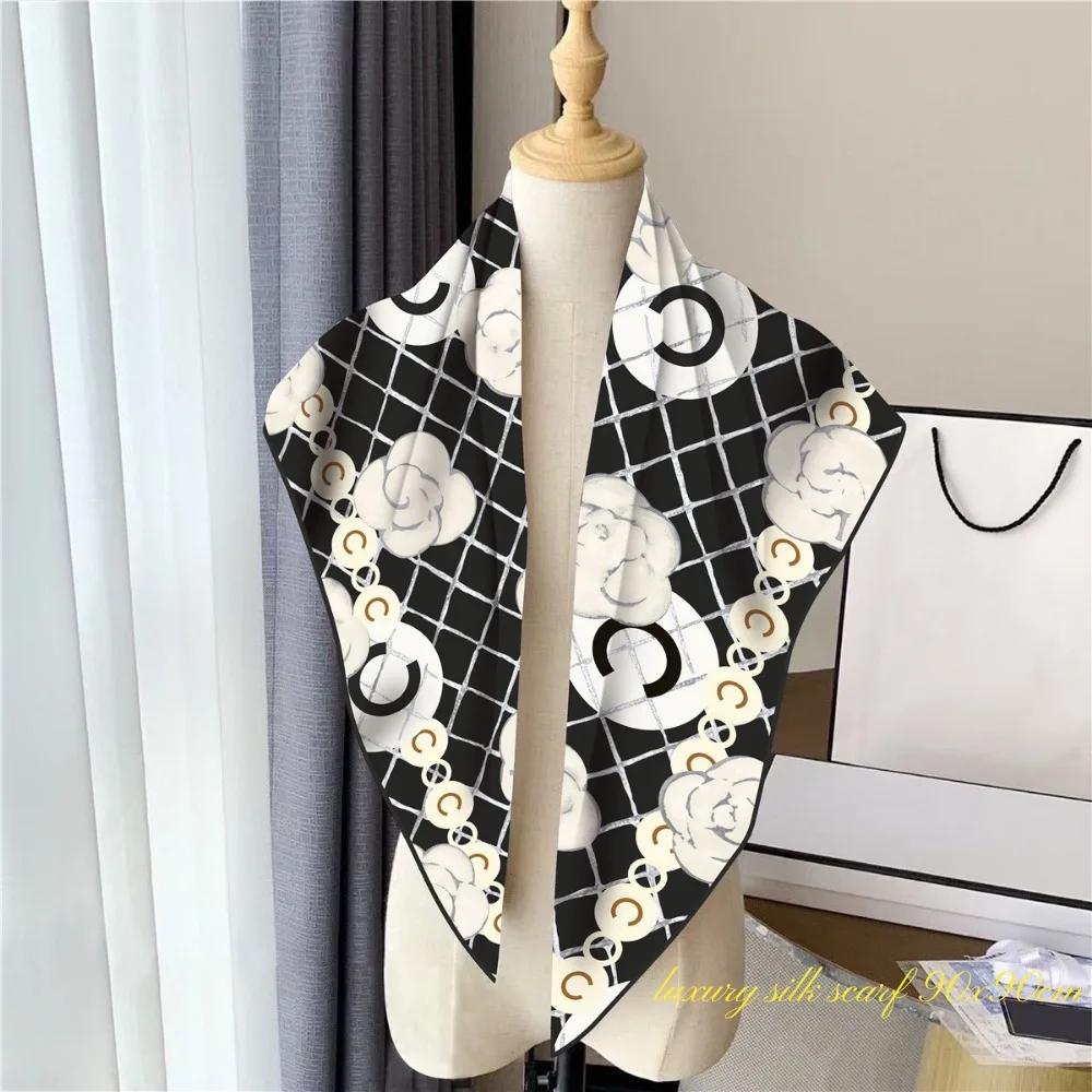 French 90cm New Rose Twill Silk Women's Travel Sunscreen Shawl Large Square Scarf Headscarf Scarf Scarf Scarf Women Luxury