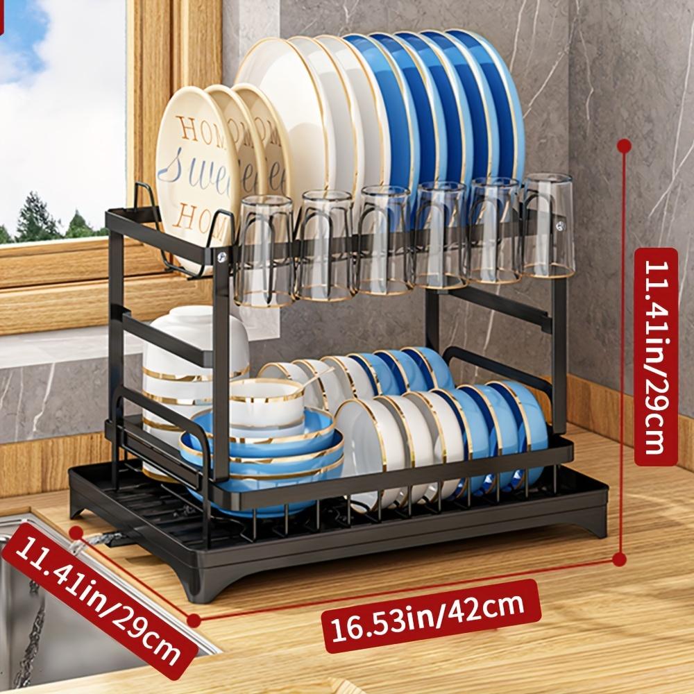 1pc Dish Drying Rack For Kitchen Counter Over The Sink, Detachable Larger Capacity 2-Tier Dish Drying Rack Drainboard Set With Double-Layer Bowl Rack