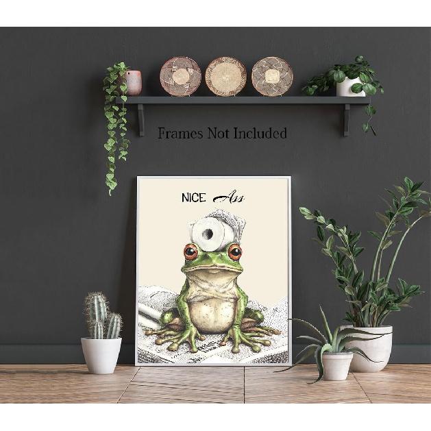Funny Frog Bathroom Wall Art, Set of 4 Unframed 8x10 inch Posters