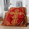 Mosque Crescent Moon Vintage Golden Floral Arch Black Print Soft Flannel Throw Blanket Sofa Bed Islamic Religious Warm Decor Cover