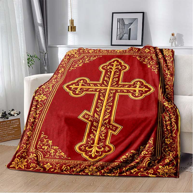 Mosque Crescent Moon Vintage Golden Floral Arch Black Print Soft Flannel Throw Blanket Sofa Bed Islamic Religious Warm Decor Cover