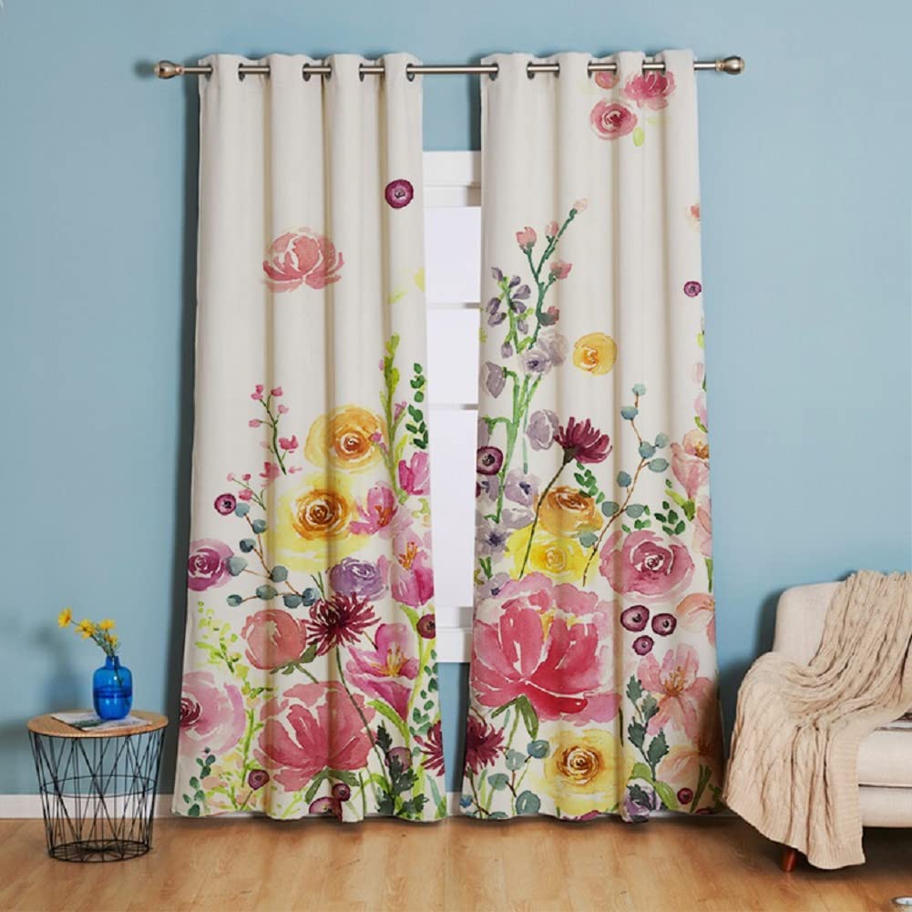 Floral Botanical Curtains Panel Living Room Darkening Flowers Print Vintage Window Curtain Drapes With Grommet
