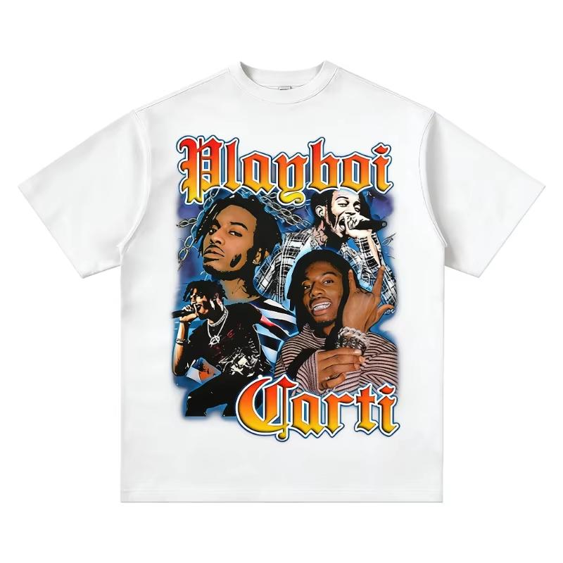 Графическая футболка Playboi Carti Унисекс Оверсайз Хлопок Дышащая Дерзкий Уличный Стиль Мода Круглый Вырез Короткий Рукав Футболка