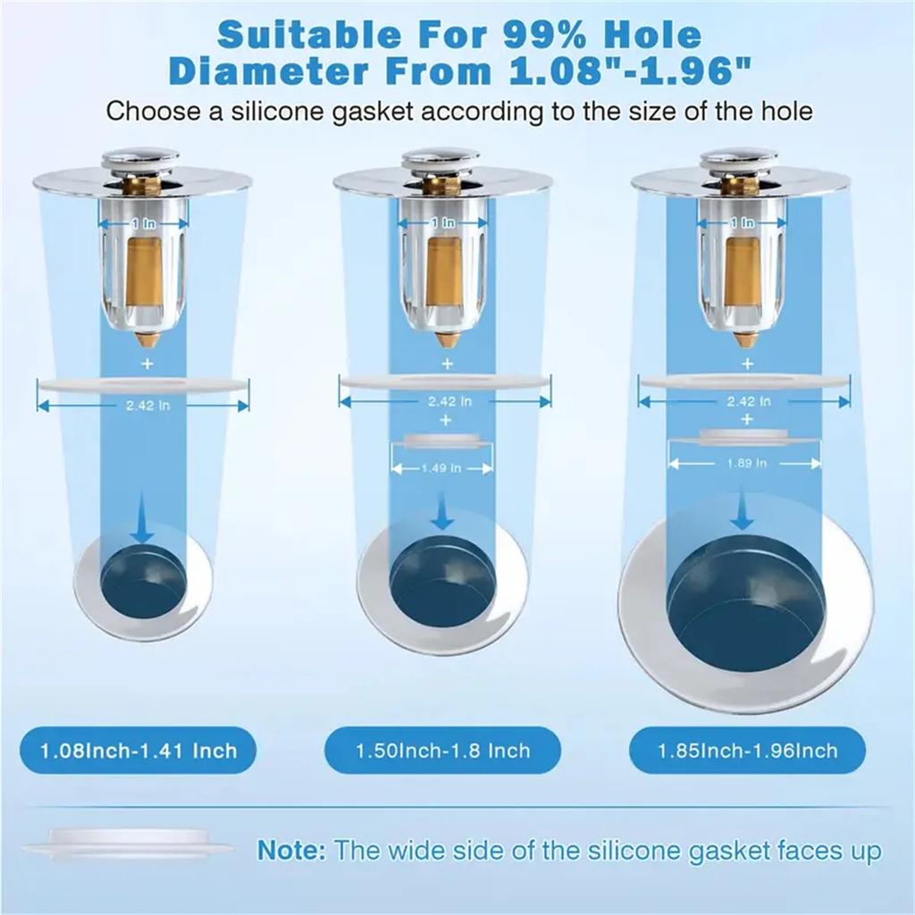 Universal Rebound Drain Plug Filter Basin Pop-up Chrome Sink Filter with Hair Catcher Bathroom Sink Drain Stopper Easy Push Type