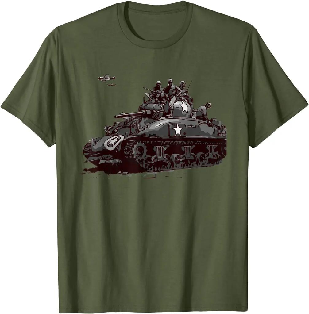 Средний танк M4 Sherman Вторая мировая война Бронированные люди Футболка с коротким рукавом Повседневная 100% ХЛОПОК Круглый вырез Мужская одежда