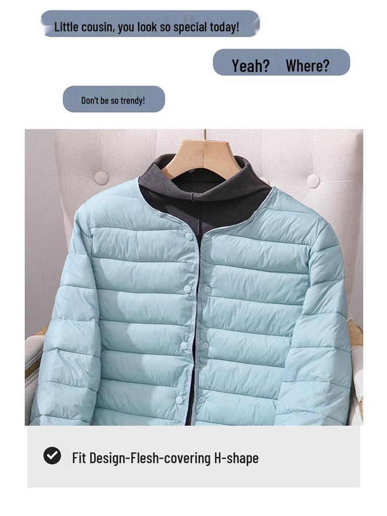 2025 Women's Lightweight Down Jacket: Short Style, Two-Way Round/V-Neck, Perfect for Autumn & Winter