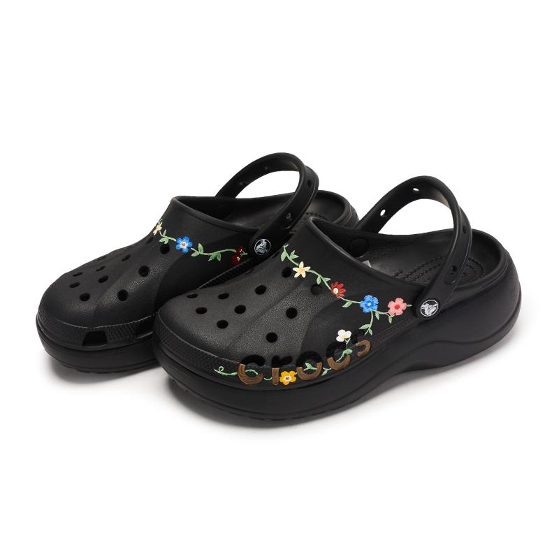 Crocs Baya Платформа Клог 811 Peanuts Full Road Специальная Обувная Коробка Расписанные Вручную Цветочные Дырочные Туфли Женские Черные