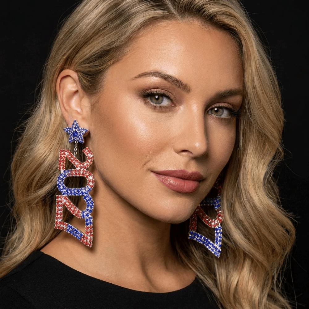 Elegant New Year Earrings Rhinestone Long Drop Earring Jewelry 2027 Digital Earrings New Year Gift