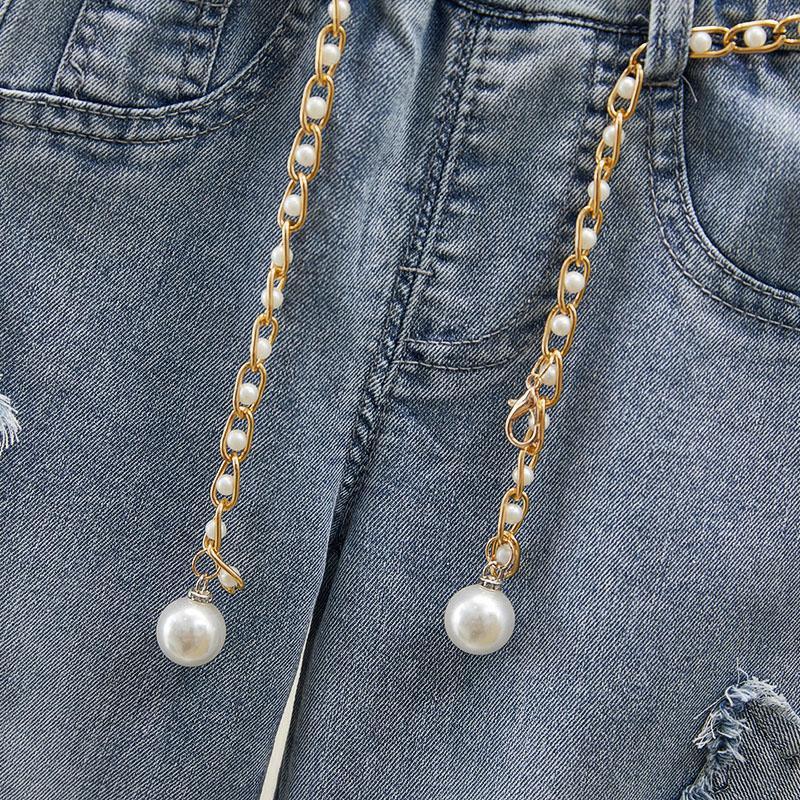 2025 Весна/Осень Джинсы широкие свободные для девочек-малышек с необработанным краем, в корейском стиле