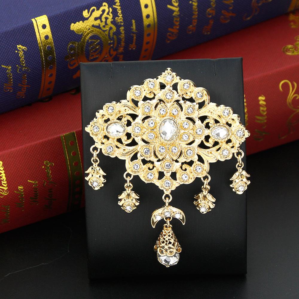 Elegant Crystal Women's Brooch Jewelry Gold Hijab Brooch Flower Bride Wedding Jewelry