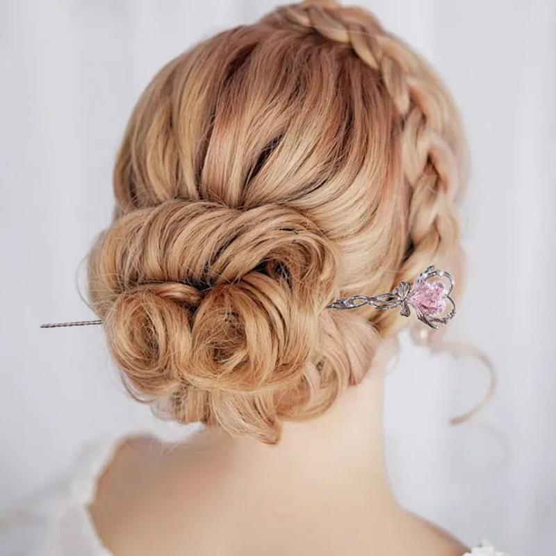 1pc Headdress Exquisite Hairpin Fashion Alloy Cute Hollow Heart Magic Wand Hair Sticks