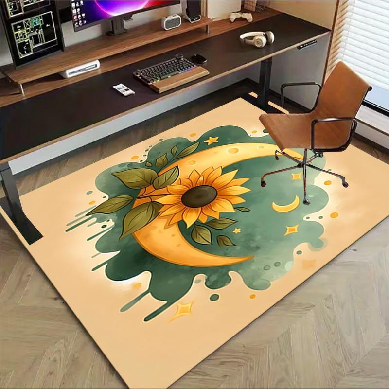 Moon Sunflower Pattern Area Rug, Office Carpet Indoor Outdoor Entrance Doormat, Non-Slip Soft And Comfortable, Living Room, c122072