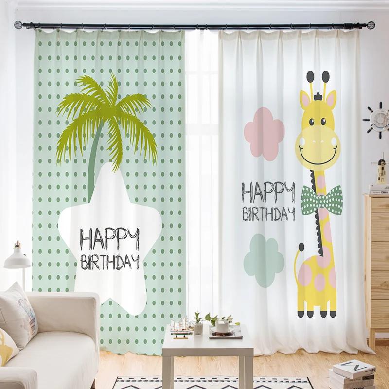 Детская спальня для девочек, высокие шторы с затемнением, розовые, в стиле принцессы, с рисунком из мультфильмов, милые, забавные, с рисунком животных, шторы, жалюзи, окна, новые, милые