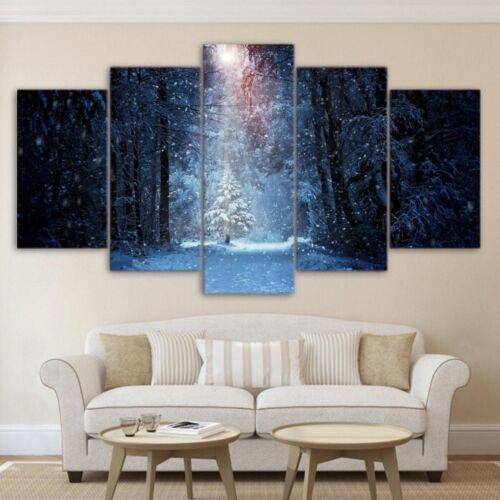 5Pcs Forest Snowfall Wall HD Print Home Decor 5 Pieces Canvas Art Poster No Framed 5 Panel Room Decor Abstract Pictures Modern