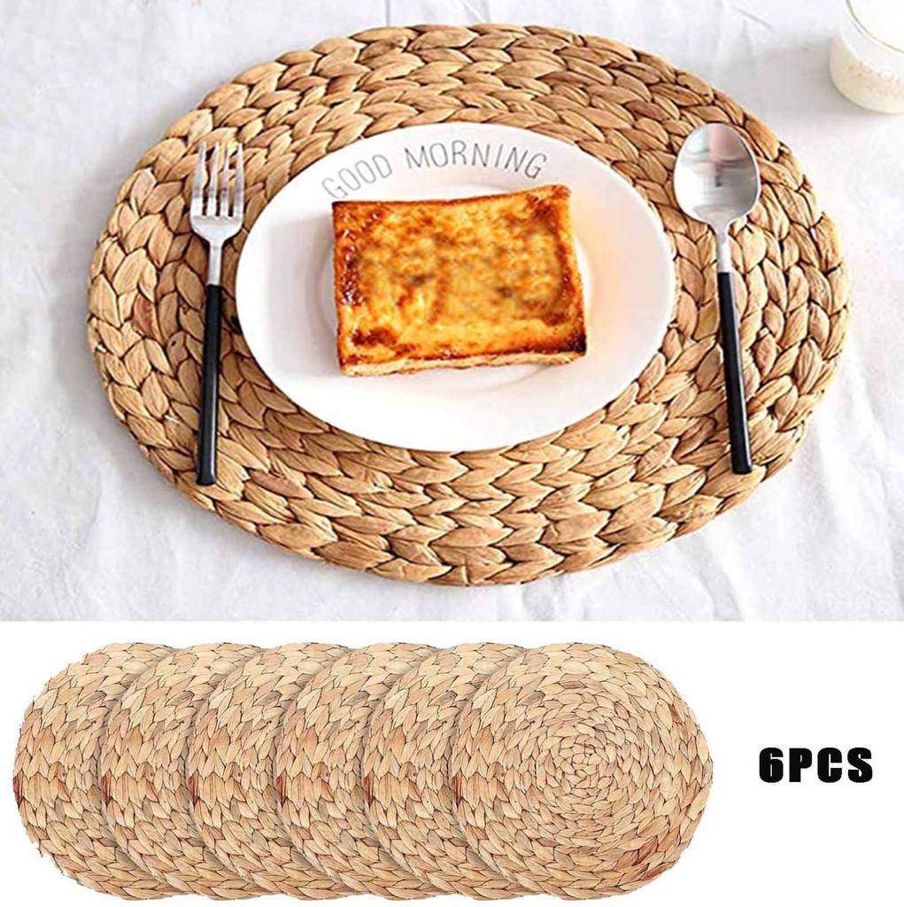 6 Pack Natural Water Hyacinth Weave Placemat Round Rattan Tablemats