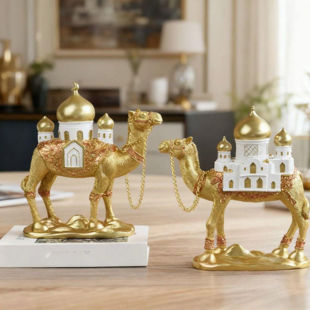 Gold Eid Mubarak Camel Statue Resin Camel Sculpture Light Luxury Ramadan Camel Figurine Party
