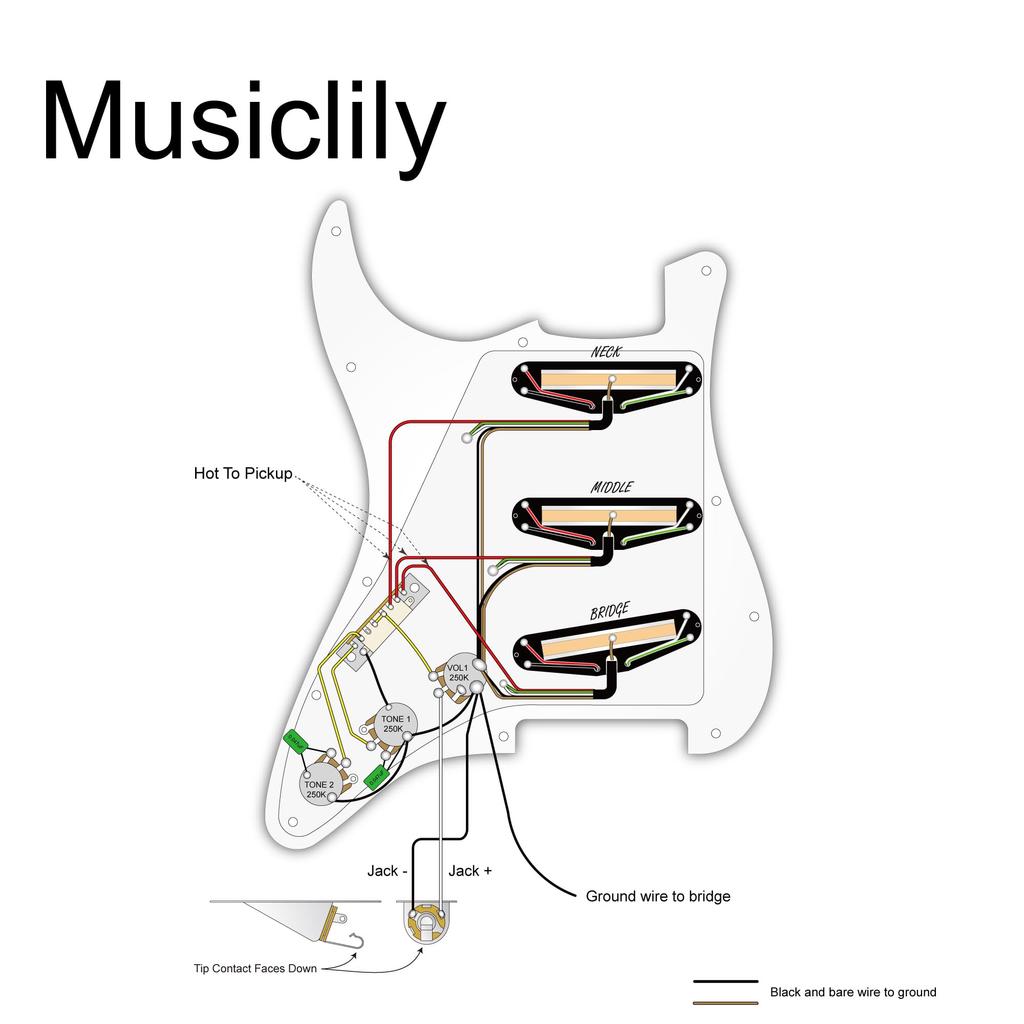 Musiclily Basic SSS Stratocaster Pickguard with Hot Rails for ST Strat Electric Guitars with Set Pre-wired Single-Size Humbuckers, Black, 3-Piece