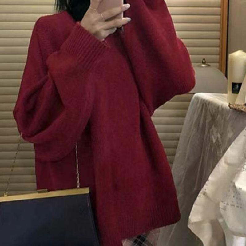 Круглый вырез свитера пуловер для женщин свободный повседневный длинный рукав однотонный простой вязаный свитер для женщин