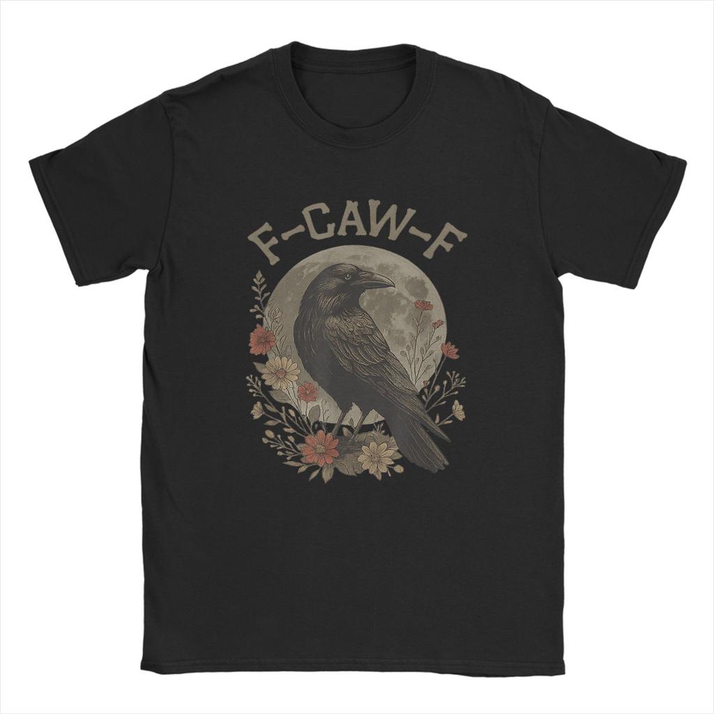 F-Caw-F Black Crow Pun Funny Bird Cawing Grunge T Shirt Popular T-Shirts Short Sleeve Funny Tops O Neck Oversize Tees