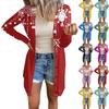 Long Sleeve Women Retro Printed Top Lightweight Basic Loose Jacket Cardigan Casual Shirts Christmas