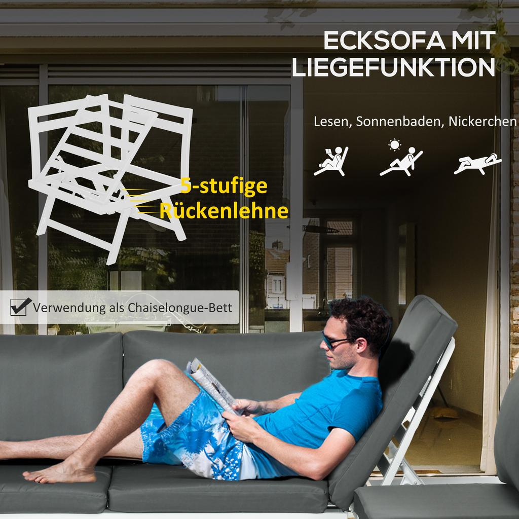 4-Piece Garden Seating Group Lounge Furniture Set 4-Piece, 115 cm x 61 cm x 65 cm, Grey + White