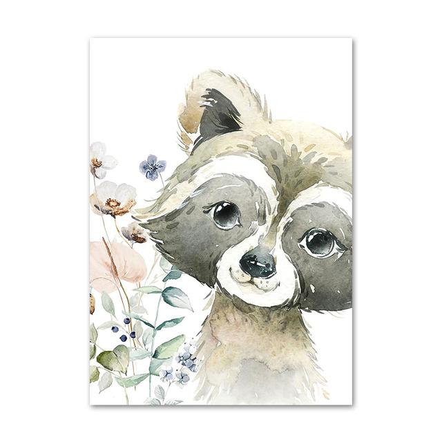 Personalized Poster Baby Name Custom Canvas Painting Print Lion Elephant Raccoon Rabbit Wall Art Decoration Kids Bedroom Picture