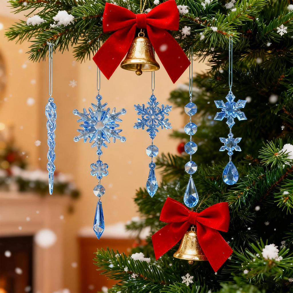 Рождественская акриловая прозрачная декоративная подвеска, рождественская елка, снежинка, декоративная подвеска