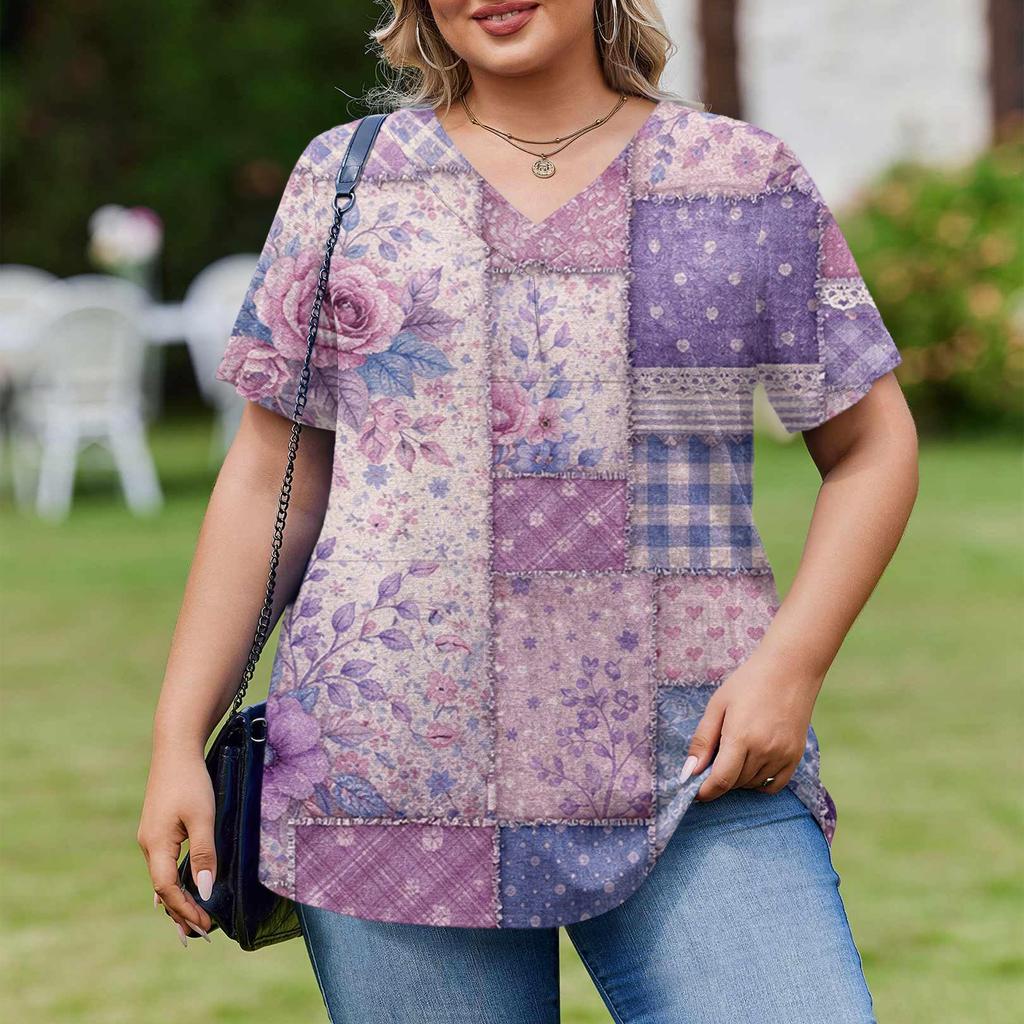 Женская модная повседневная свободная блузка большого размера с коротким рукавом, элегантная с V-образным вырезом, для работы