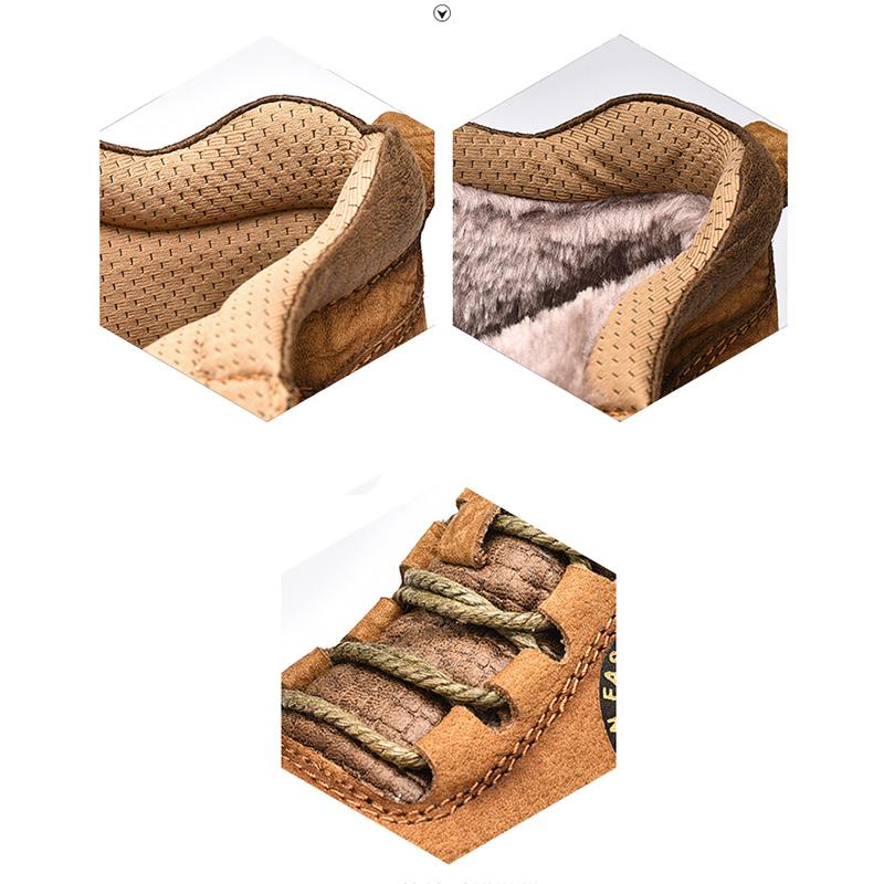 Men's Hiking Boots High Top Leather Plush Outdoor Cotton Shoes Large Size 39-46