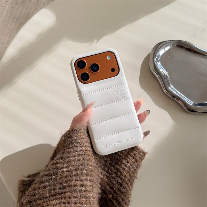 Однотонная кожаная пуховая куртка Противоударный чехол для телефона для iPhone 14/13/Apple 17/16/15 Pro Max