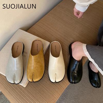 Модные SUOJIALUN 2025 Весенние Новые Женские Тапочки Модные На Плоской Подошве Слипоны Мюли Обувь Разделенный Палец Мелкие Слипоны Повседневные Шлепанцы