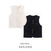 Kaslead New Women Clothes Western Style Graceful Three Buttons Round Neck Sleeveless Sweater Vest Vest Cardigan