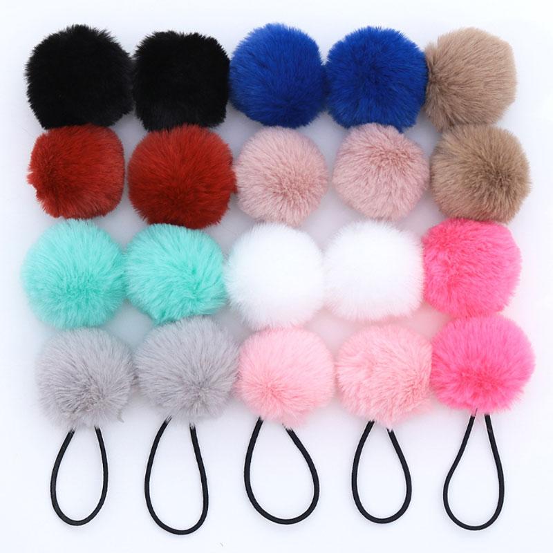 2Pcs Soft Furry Hair Ties Elastic Hair Bands Girls Hair Ring Fur Ball Hair Rope Rubber Band 5cm