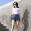Fringed Denim Skirt Hakama Bag Buttocks Spring and Summer Korean Version Fake Two-piece Lined Shorts