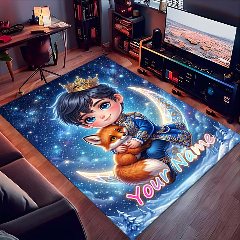 1PC Custom Name "Royal Fox Adventure Night" Theme Floor Mat Ideal for Living Room, Game Rooms, Office, Bedroom,Floor Mat Playful Design