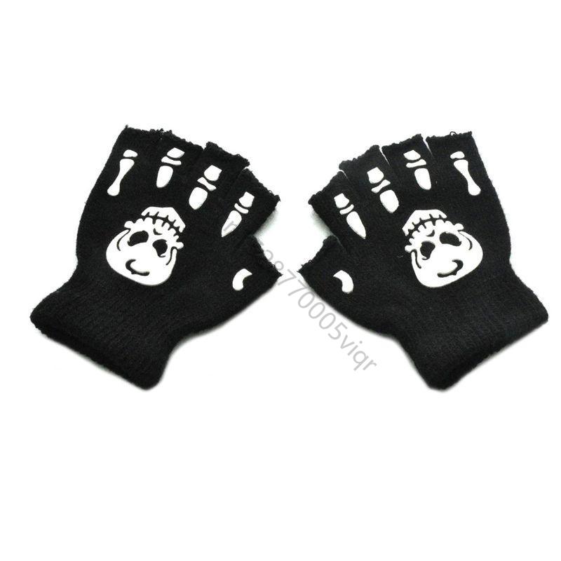 Хэллоуин Перчатки-скелеты с открытыми пальцами Вязаные Светящиеся Косплей Костюм AXYD