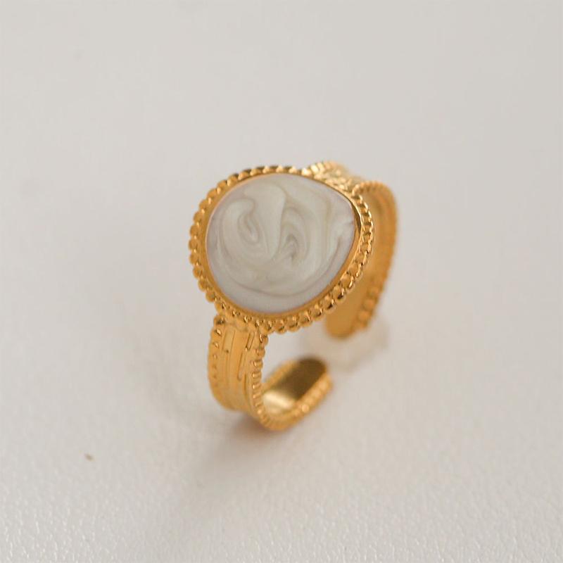 Stainless Steel French White Enamel Rings For Women Drip Glaze Romantic Elegent Girl Ring Daily Wear Sweet Y2K Jewelry No Fading