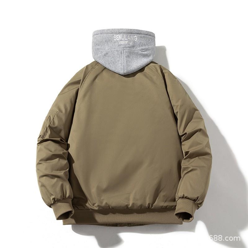 Mens Oversized MA-1 Pilot Jacket Winter Solid Color Loose Fit Stand Collar Bomber Coat