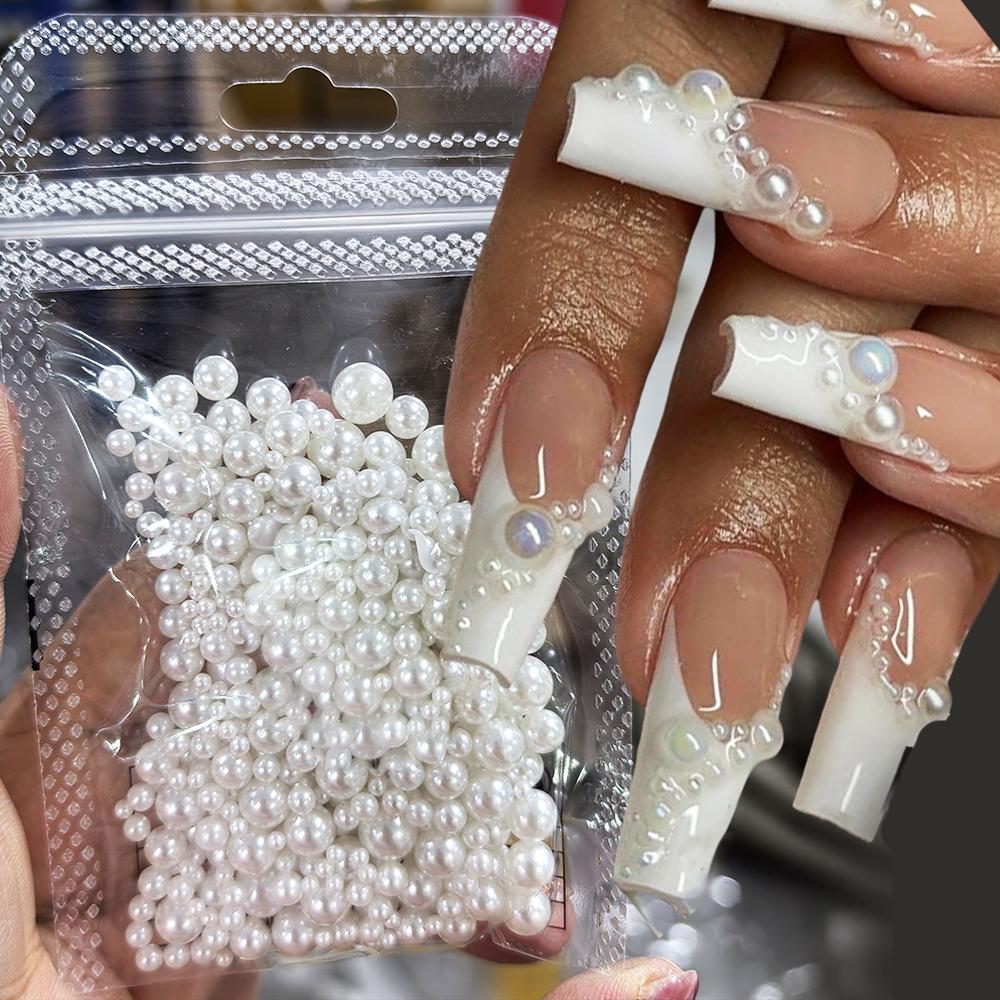 1 пакет 2-5 мм белые жемчужные шарики стразы для ногтей круглые бусины смешанного размера жемчуг DIY украшение для ногтей жемчуг маникюрные аксессуары