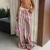 Женские полосатые повседневные брюки с эластичной талией и широкими штанинами, модный курортный стиль