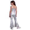 Kids Metallic Disco Dance Bodysuit: Sleeveless Sequins Tassels Jumpsuit with Back Invisible Zipper & Flared Pants