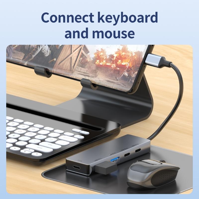 USB-C разветвитель 2x USB-C, 2x USB-A порта, скорость передачи 10 Гбит/с, зарядка PD100 Вт, алюминиевый хаб для устройств